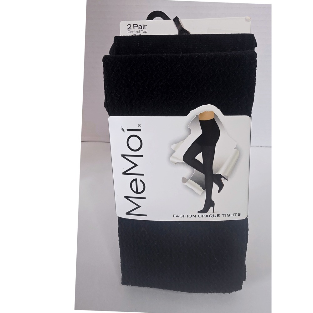 MeMoi 2 Pack Black Opaque Tights Athena Key Pattern Control Top L/XL MJB-105